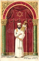 T2/T3 Zsidó újévi üdvözlőlap Héber Szöveggel / Hebrew Jewish New Year Greeting Art Postcard, Rabbi With Torah, Judaica.  - Non Classificati