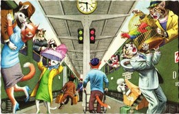 * T2 Cats At The Railway Station, Trains. Alfred Mainzer ALMA 4945. - Modern Postcard - Ohne Zuordnung