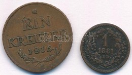 1816B 1kr Cu + 1881KB 1kr Cu 'Középcímer' T:2,2- - Ohne Zuordnung