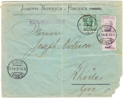 1913 R-Brief Aus Kos (Egeo) Italienisches Postamt Nach Rhodos; Brief Rechts Unten Defekt, Leicht Fleckig - Other & Unclassified