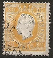 Timbre Portugal 80c Jaune Orange 1870 Yvert N°43 - Used Stamps