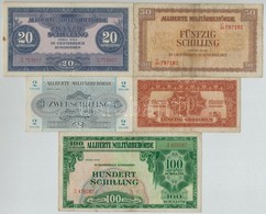 Ausztria / Szövetséges Megszállás 1944. 50g + 2Sch + 20Sch + 50Sch + 100Sch Sorozatjel Vonal Nélkül T:III
Austria / Alli - Sin Clasificación