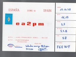 Fuenterrabia (Tarragona Espagne)   Carte QSL De Radio-amateur 1978 Avec Vignette Turquoise  QSL Au Recto (PPP19280) - Matériel Et Accessoires