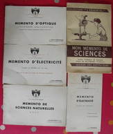 5 Livrets Memento  Optique électricité Sciences Naturelles. Useldinger Duolé Hennebelle Assombre. 1954-1964 - Didactische Kaarten