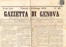 1859 10cent Marke Auf Ganzer Zeitung; Etwas Fleckig, Signiert Prüfer Diena; Sassone 2400.- Euro - Modène