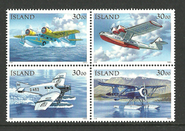 Iceland Island 1993  Stamp Day: Post Aircraft MI 791-794 In Bloc  MNH(**) - Neufs
