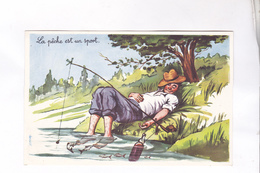 CPA HUMOUR ILLUSTREE CARRIERE,  LA PECHE EST UN SPORT... - Carrière, Louis