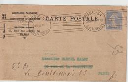 CP 1929 De Paris 54 Oblit. Krag Pour Paris. Entete Compagnie Electricité - 1921-1960: Moderne