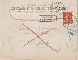 Lettre 1915 De  Paris Pour Lille Retour Envoyeur Lieu De Destination Envahi - 1877-1920: Semi Modern Period