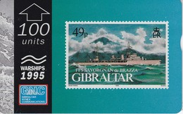 Nº39 TARJETA DE GIBRALTAR DE UN SELLO CON UN BARCO FLL SAVORGNAN DE BRAZZA (STAMP-SHIP) - Stamps & Coins
