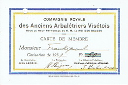 VISE 1939 - Carte De MEMBRE DE LA COMPAGNIE ROYALE DES ANCIENS ARBALETRIERS VISETOIS - Archery