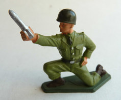 SOLDAT FIGURINE FIG STARLUX 1958 SERVANT MORTIER  5007 Socle Vert Kaki (2) - Starlux