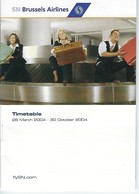 SN Brussels Airlines - Timetable 2004 - Tijdstabellen