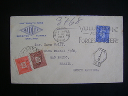 BRAZIL / BRASIL - LETTER FROM ENGLAND, ENGLISH RATE + TAX IN BRAZIL 500 REIS IN 1947 IN THE STATE - Storia Postale