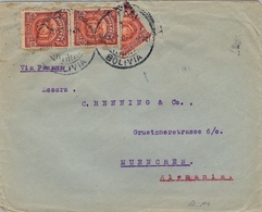 1921 BOLIVIA , SOBRE CIRCULADO VIA PANAMÁ  , ORURO - MÜNICH , TRÁNSITO DE BUENOS AIRES , UN VALOR BISECTADO - Bolivia