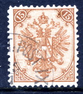 BOSNIA & HERZEGOVINA 1879 Arms 15 Kr. Plate I, Type II  Perforated 12  Used.  SG 15, Michel 6 I - Bosnia And Herzegovina