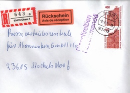 ! 1 Einschreiben 1997 Mit Rückschein, R-Zettel  Aus 93413 Cham In Bayern - R- Und V-Zettel