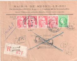 MAISONS LAFFITTE Lettre Entête Mairie Mesnil Le Roi Lettre Reco Retour Envoyeur 6F Gandon 2F Mazelin Ob 1948 Yv 721A 680 - Covers & Documents