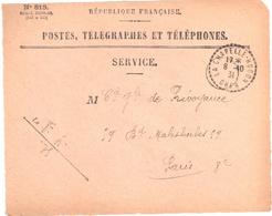 LA CHAPELLE HUGON Cher Devant Enveloppe 819 SERVICE Dest Paris Ob 1931 Type Recette Distribution B4 FB04 - Handstempel