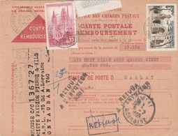 Carte Contre Remboursement MONTAUBAN Pour SARLAT Dordogne Cachet 6/7/1959 Griffe Retour Envoyeur 3301 - Briefe U. Dokumente