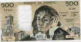 FRANCIA 500 FRANCS 1982 P-156 VF+ - 500 F 1968-1993 ''Pascal''