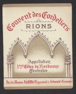 Etiquette De Vin Premières Côtes De Bordeaux -Couvent Des Cordeliers à Rions (33) - Lafitte à Arbanats- Thème Religion - Religioni