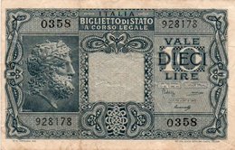 ITALIA 10 LIRE 1944 P-32  VF+ - Italia – 10 Lire