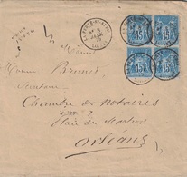 LOIRET - LA FERTE ST AUBIN - SAGE BLOC DE 4 DU 15c BLEU - LE 8 JANVIER 1879 - 1877-1920: Semi Modern Period