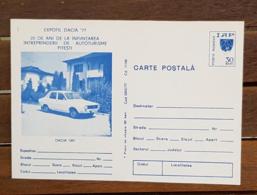 ROUMANIE, Automobiles, Voitures, Cars, Coches. Entier Postal Neuf. EXPOFIL DACIA 77. DACIA 1301(RENAULT 12)) - Autos