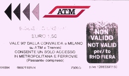 N.1  Biglietto  Usato   -  A T M   MILANO  -  Biglietto Urbano Valido 90 Minuti  -  € 1,50 -   Anno 2019. - Europe