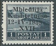 1939 ALBANIA ASSEMBLEA COSTITUENTE 1 Q SENZA GOMMA - RA16-9 - Albanië