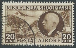 1939 ALBANIA POSTA AEREA USATO EFFIGIE 20 Q - RA11-6 - Albania