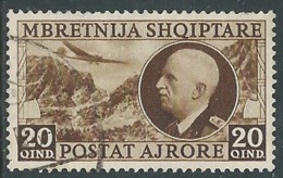 1939 ALBANIA POSTA AEREA USATO EFFIGIE 20 Q - RA11-8 - Albanië