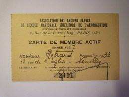 GP 2019 - 1878  Association Des Anciens élèves De L'E.N.S. De L'Aéronautique (Carte De Membre Actif 1937)   XXX - Non Classés