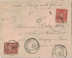 ORNE - DOMFRONT - LETTRE CHARGEE 1200F - AFFRANCHISSEMENT A 70c - VERSO CACHET 10 PARIS 10 CHARGEMENTS - DESCRIPTIF - 1877-1920: Semi Modern Period