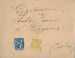 GIRONDE - BORDEAUX C.D'AQUITAINE - SAGE - LETTRE RECOMMANDEE 40c AVEC N°92 ET 90 - LE 20 JANVIER 1886. - 1877-1920: Semi Modern Period