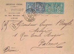 RHONE - LYON LES TERREAUX - SAGE - LETTRE RECOMMANDEE LE 10 MARS 1898 - AFFRANCHISSEMENT BICOLORE. - 1877-1920: Semi Modern Period