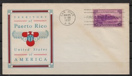 US 1937 Cachet FDC Territory Of Puerto Rico, Sc # 801,VF-XF ! (STP-2) - 1851-1940