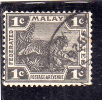 MALAY MALAYA MALAISIE MALESIA FEDERATED STATES 1901 WILD FAUNA TIGER TIGRE CENT. 1c USATO USED OBLITERE' - Fédération De Malaya