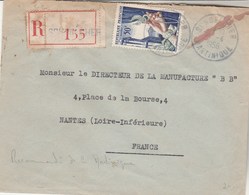 Yvert 973 Joaillerie Seul Sur Lettre Recommandée 155 SCHOELCHER Martinique 1956 Pour Nantes - Cartas & Documentos