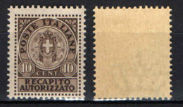 ITALIA REGNO - 1930 - STEMMA IN CERCHIO - MNH - Pneumatische Post