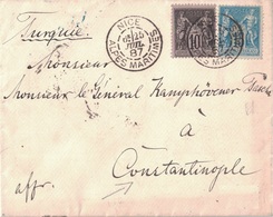 ALPES MARITIMES - NICE - LE 25 JUILLET 1887 - SAGE - AFFRANCHISSEMENT A 25c AVEC N°89 ET 90 - DESTINATION TURQUIE - CONS - 1877-1920: Semi Modern Period