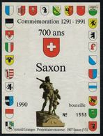 Etiquette De Vin // Saxon, Vin Du 700ème - 700 Años De La Confederación Helvética