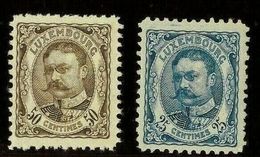 LUXEMBOURG - 1906/15, 25c BLUE + 50c BROWN - 1906 Wilhelm IV.
