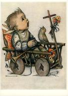 Illustrateur Fantaisie HUMMEL Enfant Dans Sa Charrette Oiseau Fleur - Hummel