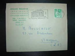 LETTRE TP PAYSANNE 10F OBL.MEC.27-4 1959 NIMES GARE GARD (30) ATELIER BRUGUIER IMPRIMERIE CARTONNAGES - Altri & Non Classificati