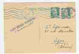 Yvert N° 807 Sur Entier 810 CP1 - Marianne De De Gandon 4f Vert-émeraude Sur Carte 8f Bleu-clair 1949 - Tarifas Postales