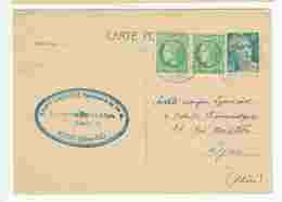 Yvert N° 680 Paire Sur Entier 810 CP1 - 2f Cérès De Mazelin Vert-jaune Sur Carte 8f Bleu-clair 1949 - Tariffe Postali