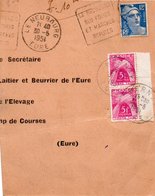 CARTON AFFRANCHIE N° 812 ET TAXE PAIRE N°75 OBLITERE DAGUIN LE NEUBOURG SES FOIRES ET MARCHES REPUTES-1954 - 1859-1959 Storia Postale