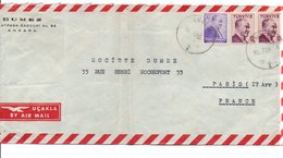 TURQUIE AFFRANCHISSEMENT COMPOSE SUR LETTRE A EN TETE POUR LA FRANCE 1958 - Lettres & Documents